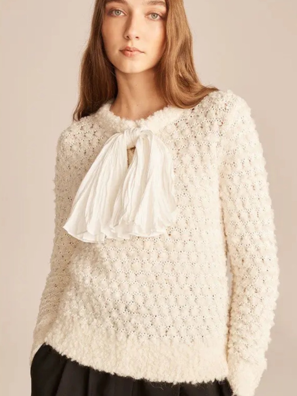 Rebecca Taylor Cotton-Blend Sweater With Removable Bow | small